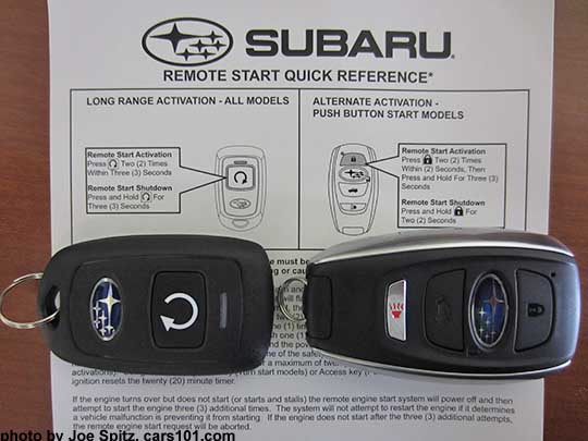 2018 Subaru Crosstrek Limited pushbutton start fob (right) with optional remote start fob (left)