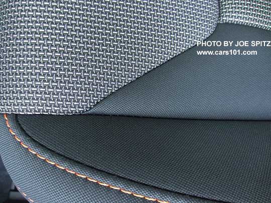 closeup of the 2018 Subaru Crosstrek black cloth with orange stitching. Premium models only