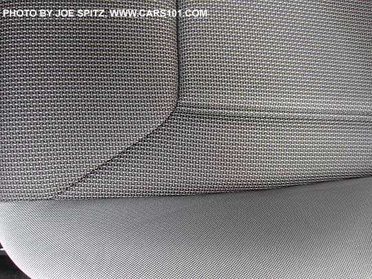 closeup of the 2019 Subaru Crosstrek 2.0i (base model) gray cloth seat material, with black stitching.