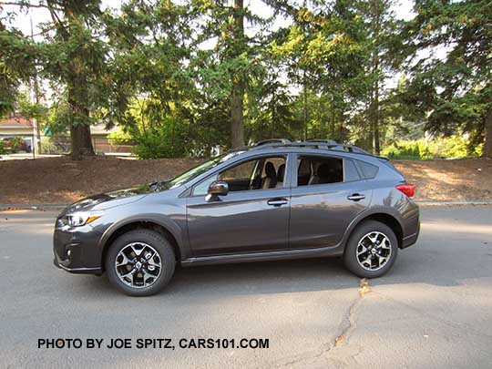 2018 Subaru Crosstrek Premium with 17" machined alloys. Dark gray color shown.