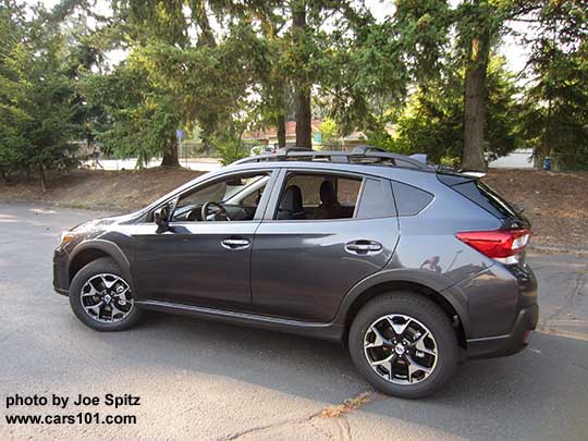 2018 Subaru Crosstrek Premium with 17" machined alloys. Dark gray color shown.