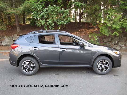 2018 Subaru Crosstrek Premium with 17" machined alloys. Dark gray color shown.