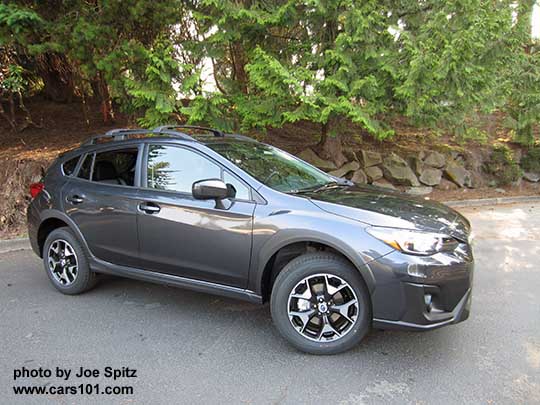 2018 Subaru Crosstrek Premium with 17" machined alloys. Dark gray color shown.