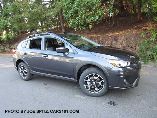 2018 Subaru Crosstrek Premium with 17" machined alloys. Dark gray color shown.