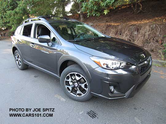 2018 Subaru Crosstrek Premium with 17" machined alloys. Dark gray color shown.