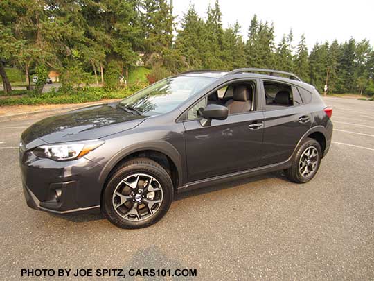 2018 Subaru Crosstrek 2.0i. Dark Gray color. Matte unpainted outside mirrors, no fog lights.