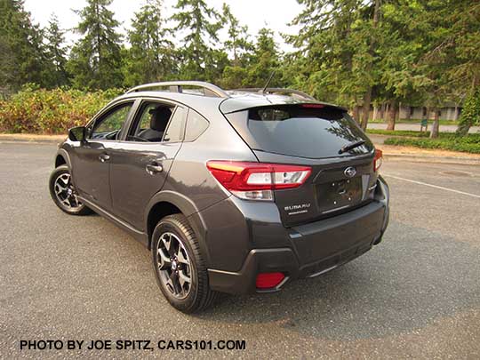 2018 Subaru Crosstrek 2.0i. Dark Gray color. Standard gloss black rear spoiler