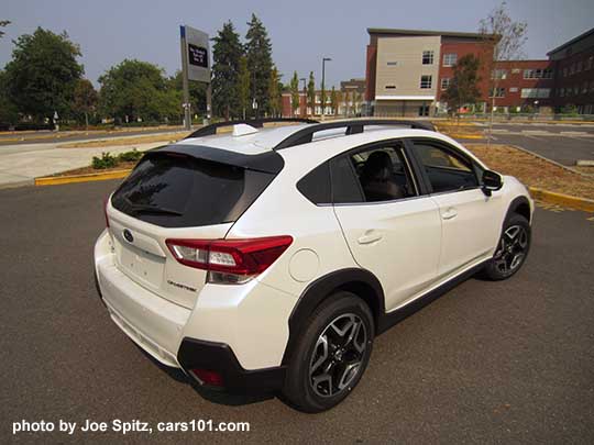 2018 Subaru Crosstrek Limited with crystal black rear spoiler, 18" Limited alloys wheels, turn signal mirrors.  Crystal white color