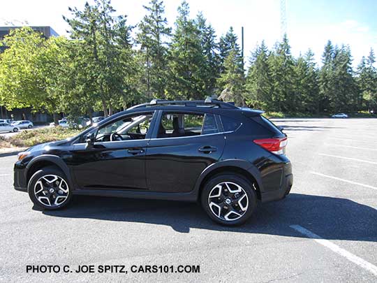 side view  rear view crystal black 2018 Subaru Crosstrek Limited with aero crossbars