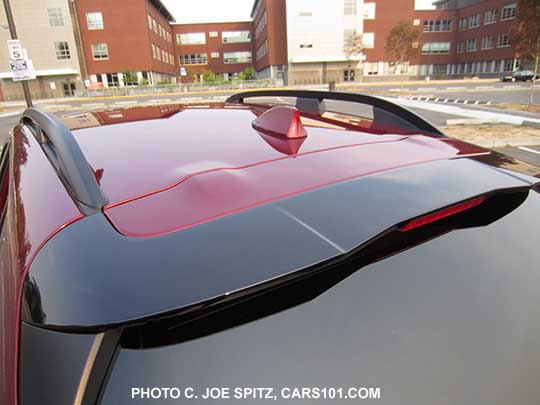 2018 Subaru Crosstrek gloss black rear spoiler, venetian red car shown