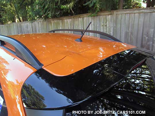 2018 Crosstrek standard gloss black rear spoiler, on a 2.0i base model with mast antenna