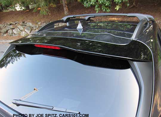 2018 Subaru Crosstrek gloss crystal black rear spoiler with LED upper brake light, standard on all models.