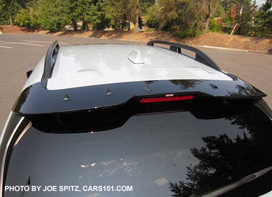 2018 Subaru Crosstrek optional gloss black STI rear spoiler with vortex generator fins. Also part of the optional Sport Package