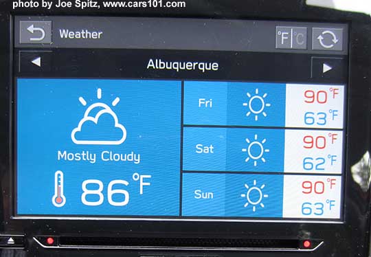 2019 Subaru Crosstrek Premium and Limited Starlink cloud app on the weather screen. Limited model only, req Android or iPhone.