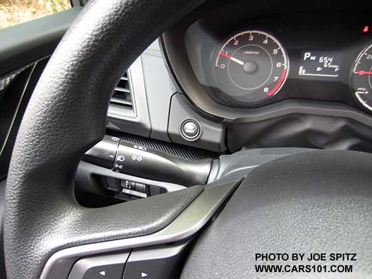 closeup of the 2018 Subaru Crosstrek 2.0i vinyl covered steering wheel