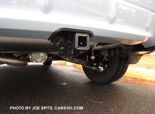 2018 Subaru Crosstrek optional trailer hitch. 1.25 hitch. Includes insert, hitch cover with logo, and wired with 4 pin connector.