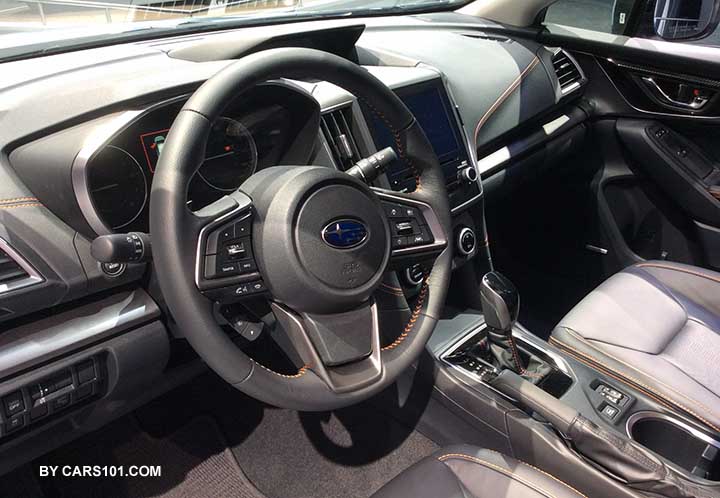 2018 Subaru Crosstrek Limited, leather interior with orange stitching, gloss black shift  trim
