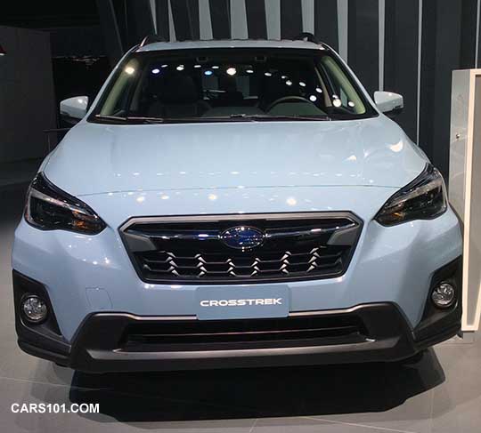 front view  2018 Subaru Crosstrek Limited, cool gray khaki color, NY auto show