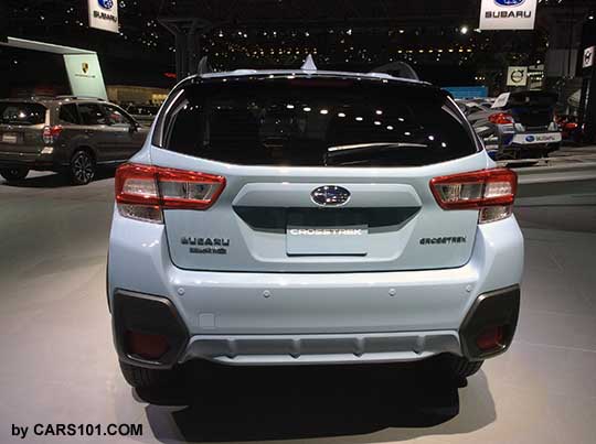 rear view  2018 Subaru Crosstrek Limited, cool gray khaki color. NY auto show