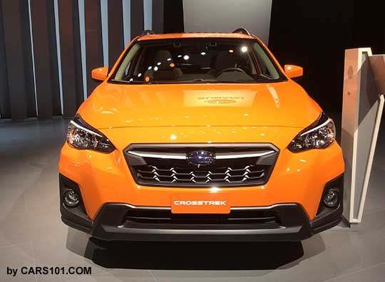 2018 Subaru Crosstrek, sunshine orange color. front view. NY auto show