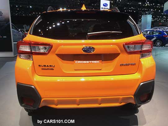 rear view 2018 Subaru Crosstrek, sunshine orange color. NY auto show