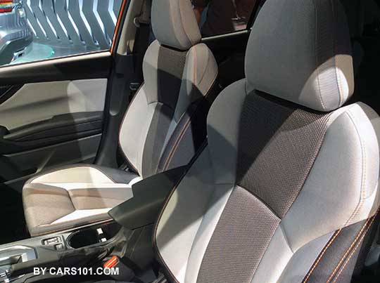 2018 Subaru Crosstrek driver's seat, gray cloth, orange stitching.  NY auto show