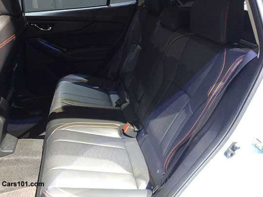 2018 Subaru Crosstrek Limited rear seat, NY auto show, cool gray khaki shown