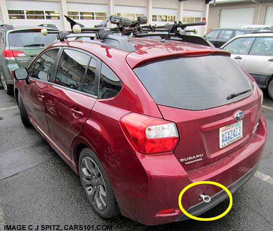 2014 Impreza Sport with tow hook (see yellow circle) for securing kayaks