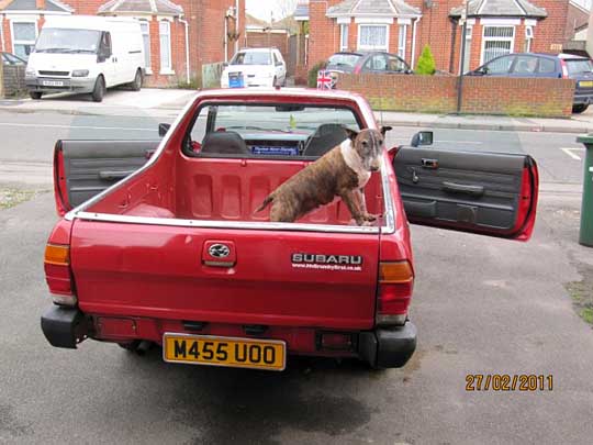 Jess in a subaru brat