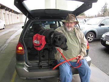 Sam The Dog in his Subaru, December 2010
