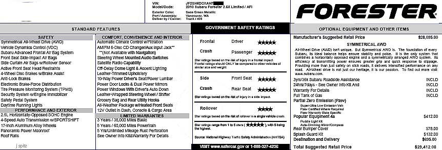 Forester price sticker.
