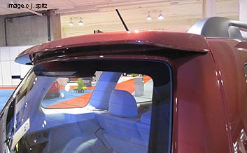 closeup of optional rear spoiler on 2011 Subaru Forester X models