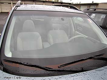 Forester windshield with dark tinted upper band and front wiper defroster