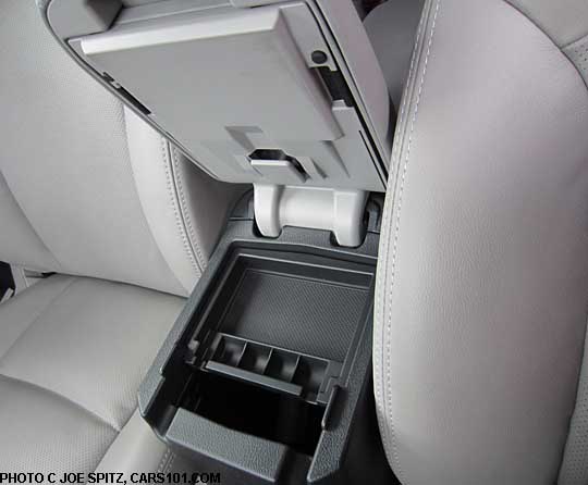 2014 subaru forester center console storage with usb, power outlet, 3.5mm aux jack, optional console tray