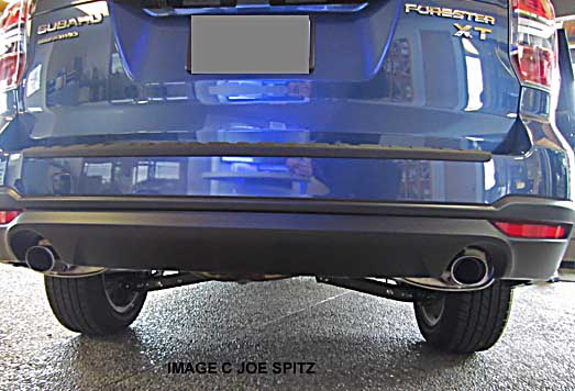2014 Forester XT turbo dual exhaust tips. marine blue pearl shown