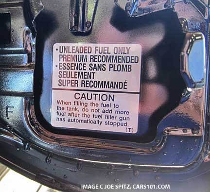 2014 subaru forester 2.0XT turbo gas door- Premioum fuel is recommended
