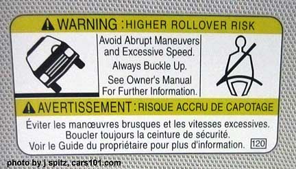 2015 and 2014 subaru forester tip-over warning sticker on driver's sunvisor