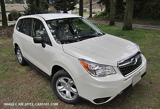 2.5i forester base model, no roof rails, color is white