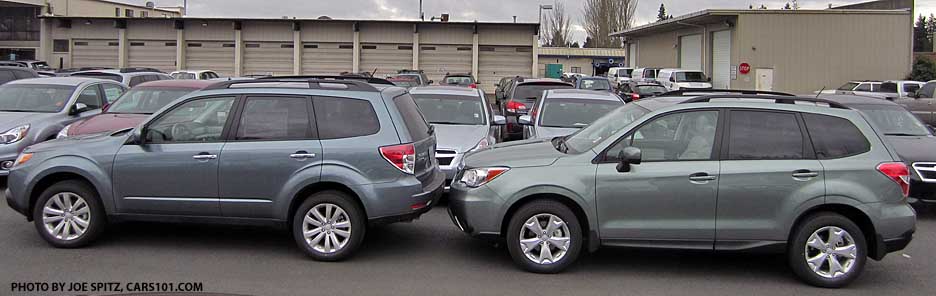 compare 2013 sage green forester and 2014 jasmine green subaru forester side by side