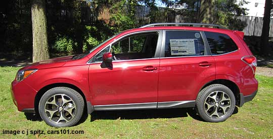 side view, 2.0XT forester, colorm is venetian red