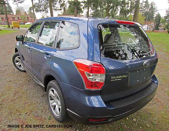 rear view, blue base 2.5i forester, no roof rails or dark tinted glass
