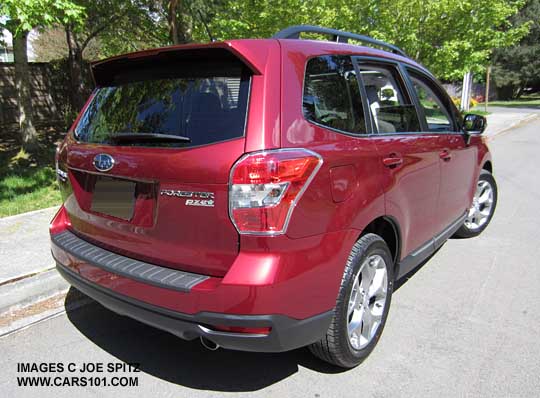 rear view 2015 Forester Touring with the new high luster 18" alloy and lower rocker panel chrome strip