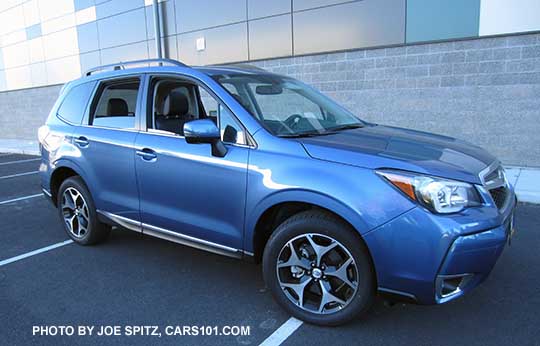 3/4 view quartz blue 2015 Forester XT Touring