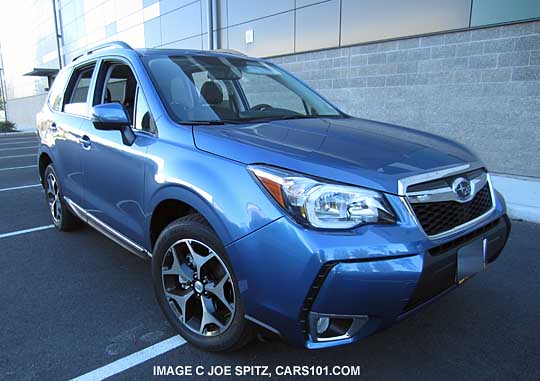 quartz blue 2015, 2016  Forester XT Touring with fog lights, chrome rocker panel trim strip