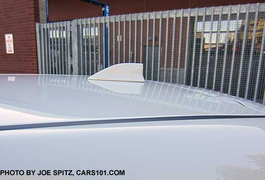 roof mounted fin antenna on a 2016 Forester 2.5i base model without roof rails, white shown.