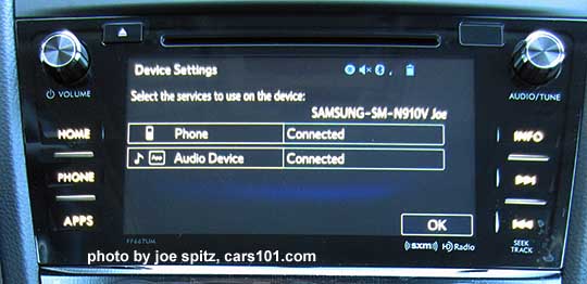 2016 Forester 7" audio system shown at cell phone settings screen
