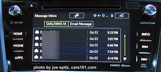 2016 Forester 7" audio system cell phone list of SMS text messages