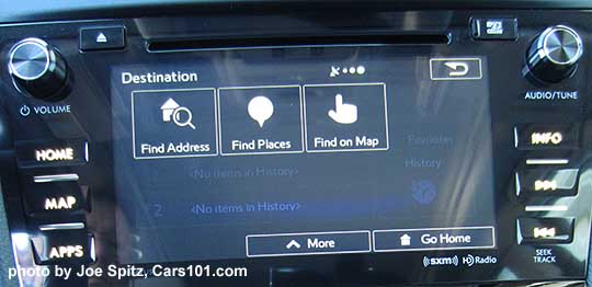 2016 Subaru Forester 7" navigation system destination screen. 3 years free annual map updates