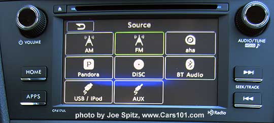 2016 Subaru Forester 2.5i model's 6.2" audio system, showing the Music Source screen