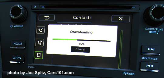 2016 Subaru Forester 2.5i model's 6.2" audio system shown downloading cell phone contacts phonebook